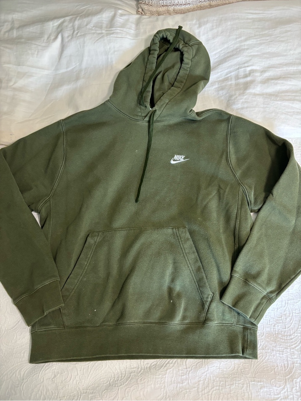 Nike Olive Green Pullover Hoodie with White Swoosh